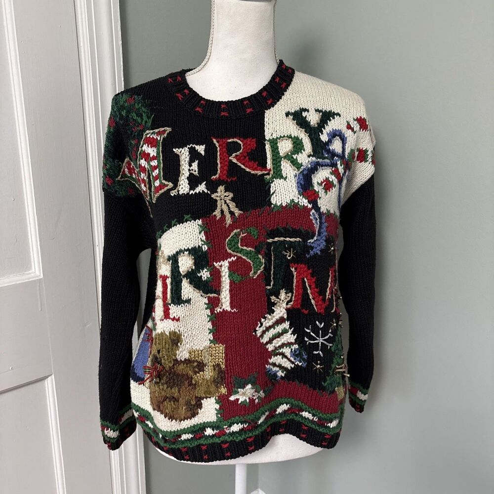 Vintage Tiara International Ugly Christmas Sweater‎ Medium Merry Holiday Bear